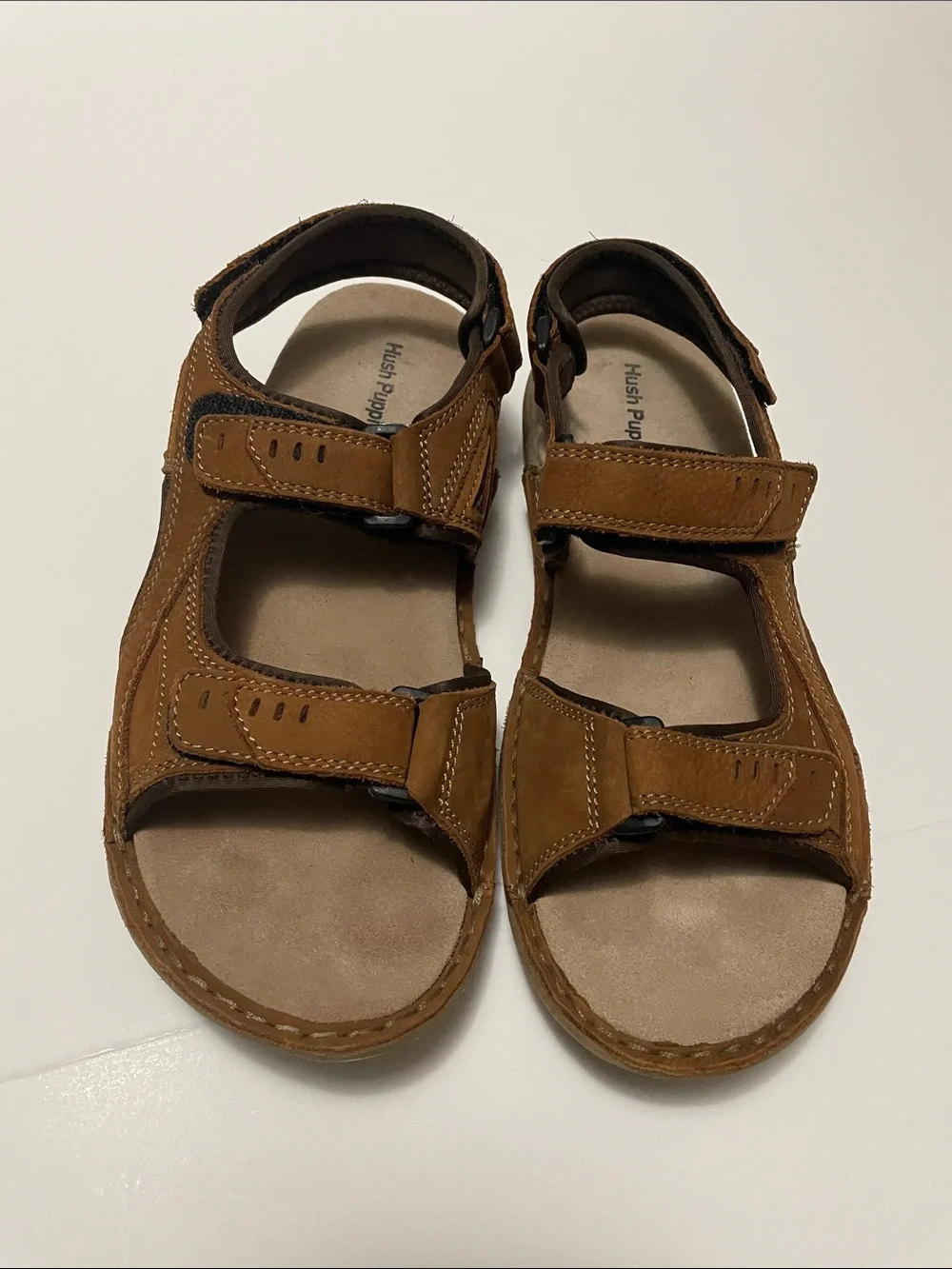 Men’s Hush Puppies Tan Brown Leather Fisherman Sandals Sz 10.5W